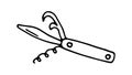 Doodle Jackknife. Editable hand drawing, black contour outline icon on white background for Hiking and Camping