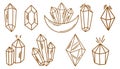 Line diamond jewels. Outline crystal gemstone. Contour gems. Faceted treasure brilliants.
