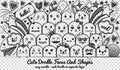 Doodle Kawaii Faces Set - Hand Drawn Vector Illustration Isolated On Transparent Background
