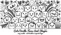 Doodle Kawaii Faces Set - Hand Drawn Vector Illustration Isolated On White Background Royalty Free Stock Photo