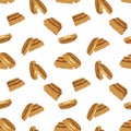 Doodle Kaya Toast seamless pattern background. Traditional Singapore Breakfast background. Cartoon hand drawn Singaporean food.