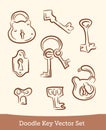 Doodle keys set isolated on white background. Vector