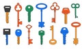 Doodle keys. Vintage and modern latchkey from home or office doors. Opener types. Safe and security concept. Isolated