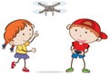 Doodle kid Flying Drone on White Background Royalty Free Stock Photo