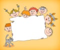 Doodle kids holding blank sign Royalty Free Stock Photo