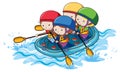 Doodle Kids Rafting on White Background