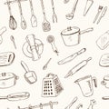 Doodle Kitchen tool seamless pattern - vector illustration Royalty Free Stock Photo