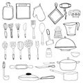 Doodle kitchen utensil set .Vector hand-drawn illustration isolated on white background Royalty Free Stock Photo