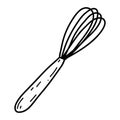 Doodle kitchen whisk. Vector illustration of beater icon, kitchenware, culinary, pastry tools