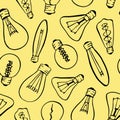 Doodle light bulbs seamless pattern, contour illustration line art Royalty Free Stock Photo