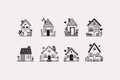 Doodle line house set. Outline tiny country houses with roofs, windows and doors, minimal residential real estate with