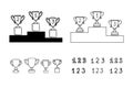 Doodle line trophy winner podium. Winners cups. Drawing icon. 1, 2, 3 place. Win hand drawn style Royalty Free Stock Photo