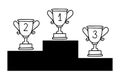 Doodle line trophy winner podium. Winners cups. Drawing icon. 1, 2, 3 place. Win hand drawn style Royalty Free Stock Photo