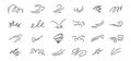 Doodle line wind moving set. Breath of the typhoon. Flat wind moves Vector isolated illustration