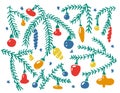 doodle, a linear set of Christmas tree branches Royalty Free Stock Photo