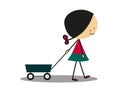 Doodle little girl pull cart - Full Color