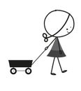 Doodle little girl pull cart