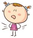 Doodle little girl suffering illness like stomach ache. Cartoon kid clipart