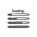Doodle loading level. Hand drawn loading bar filled with crosses from minimum to maximum limit. Vector sketch