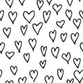 Doodle love hearts seamless pattern. Back and white tile holiday Royalty Free Stock Photo