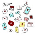 Doodle love messages with red hearts set Royalty Free Stock Photo