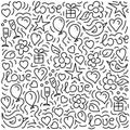 Doodle Love seamless background. Black amd white hand drawn vector pattern Royalty Free Stock Photo