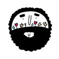 Doodle male face with flowers in beard