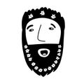 Doodle male face with flowers chamomile in beards, hair Royalty Free Stock Photo