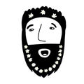 Doodle male faces with flowers in beards, hair set Royalty Free Stock Photo