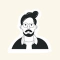 Doodle man face avatar with mustache beard haircut and glasses. Hipster guy portrait sticker with trendy hair. Hand Royalty Free Stock Photo