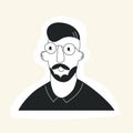 Doodle man face avatar with mustache beard haircut and glasses. Hipster guy portrait sticker with trendy hair. Hand Royalty Free Stock Photo