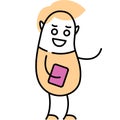 Doodle man using mobile phone vector icon