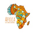 Doodle map of Africa. Vector illustration hand-drawn. Royalty Free Stock Photo