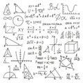 Doodle math, formula maths and mathematics scribble homework. Various charts and geometry shapes, physics formula