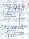 Doodle math formulas. Handwritten mathematical equations, schemes on notebook squared paper. Algebra calculations vector Royalty Free Stock Photo
