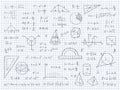 Doodle math. Physics and geometry formulas end equations, school science graphs and trigonometry. Vector hand drawn math Royalty Free Stock Photo