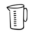 Doodle measuring beaker icon. Hand drawn beaker, kitchen utensil, cooking tools. Vector illustration