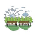 Doodle mechanical ride carnival games landscape Royalty Free Stock Photo