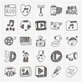 Doodle media icons set