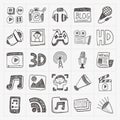 Doodle media icons set