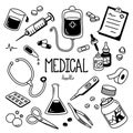 Doodle medical. Hand drawing styles for medical.