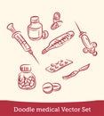 Doodle medical set isolated on white background. Vector