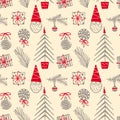 Doodle Merry Christmas festive symbols collection seamless pattern