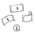 Doodle money illustration with hand drawn style vector isolated Royalty Free Stock Photo