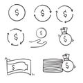 Doodle Money line icons set vector illustration handdrawn style Royalty Free Stock Photo