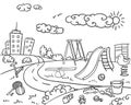 Doodle Monochrome Children Playground Concept