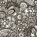 Doodle monochrome print. Seamless background.