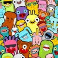 Doodle monster pattern seamless Color. Cartoon character background. vector texture Royalty Free Stock Photo