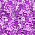 Doodle monster pattern seamless purple. Cartoon character background. vector texture Royalty Free Stock Photo