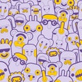 Doodle monster pattern seamless purple. Cartoon character background. vector texture Royalty Free Stock Photo